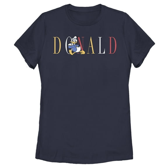 Women's Mickey & Friends Donald Duck Colorful Text  Graphic Tee Navy Blue 2X Large