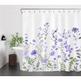 thumbnail image 2 of Floral Plant Shower Curtain for Bathroom,Purple Flower with Green Leaf Botanical Shower Curtain with Hooks,Country Wildflower on White Shower Curtain Set Bathroom Decorations,84L X 72W inches, 2 of 6
