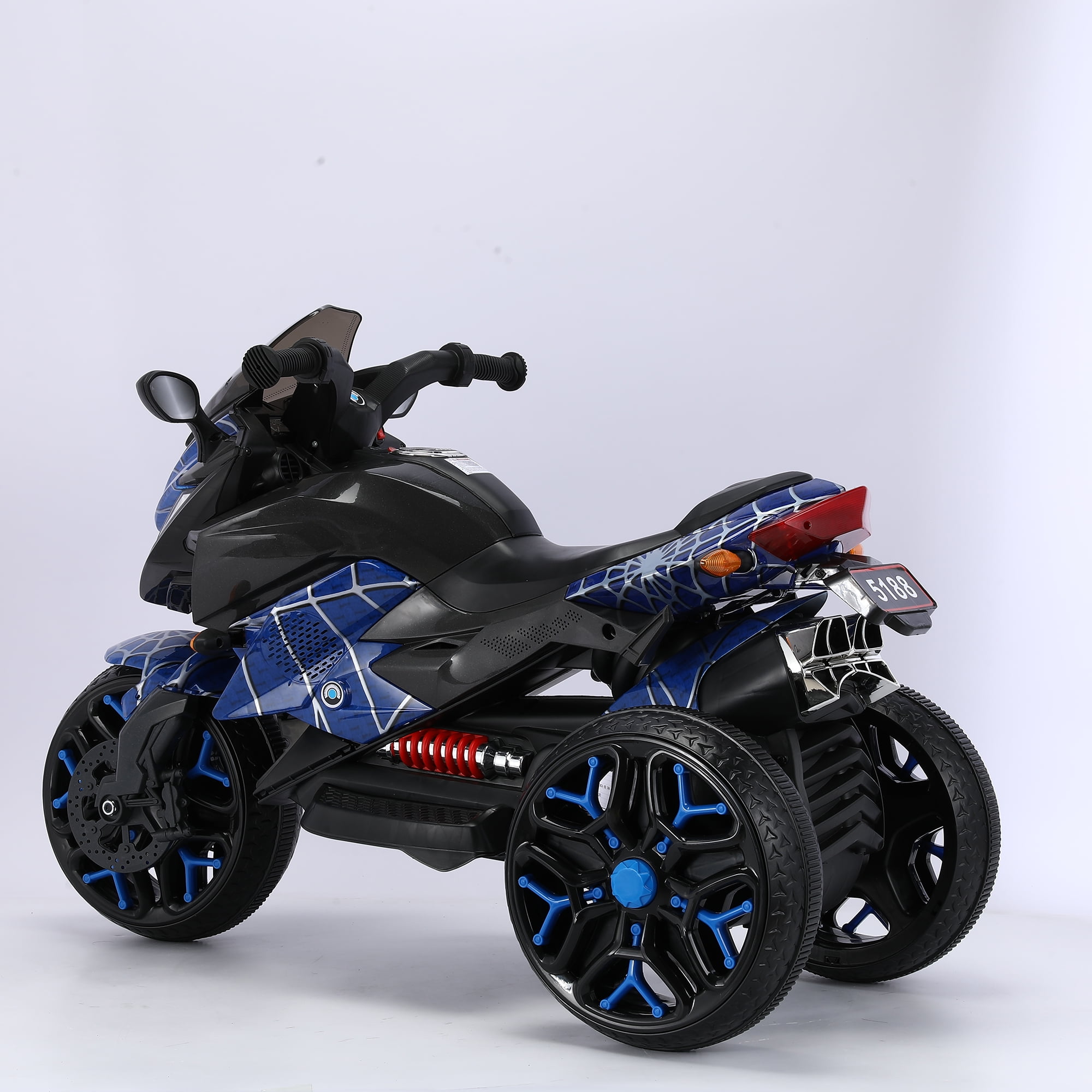 POVANLI  12V 3 Wheels Kids Ride on Motorcycle with Slow Start, Power Display, PU Seat, Training Wheels, Manual Throttle, Lighting Wheels, Bluetooth, USB, MP3 for Children Aged 3-5, Gift (Blue)