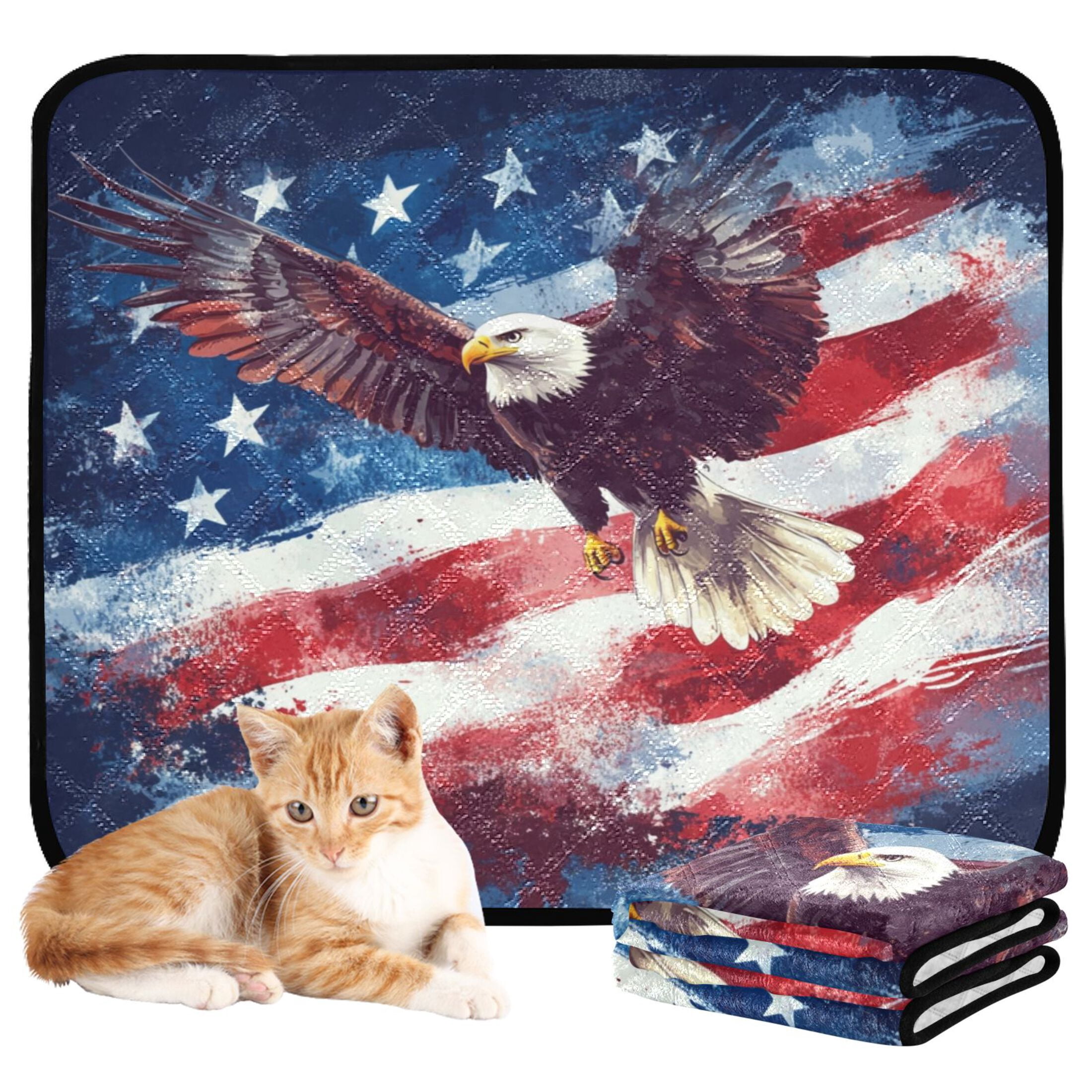 Qxltty American Flag with Eagle Cat litter Pads Pet Set of 2 Diaper Mats Center Anti-leakage Layer Absorbent Soft and Comfortable