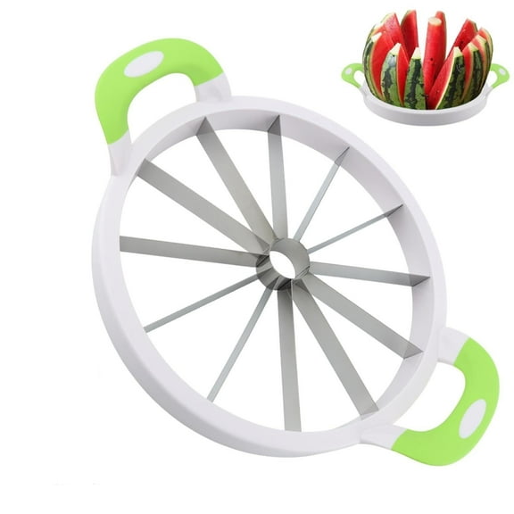 Extra Large Watermelon Slicer Cutter, Stainless Steel Watermelon Knife Set with See-d Remover, Sharp Fruit Cutter Round Divider for Cantaloup Melon Pineapple, Fruits up to 30cm(COLOR:Green)