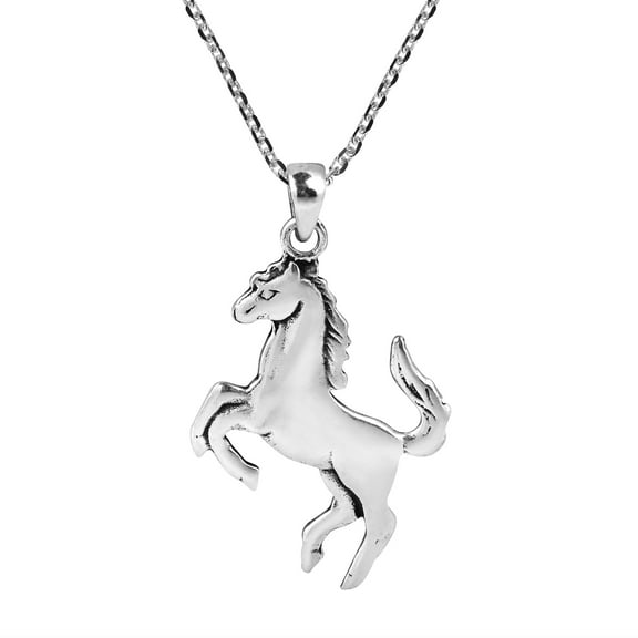 Galloping Shiny Horse Double Sided Sterling Silver Necklace