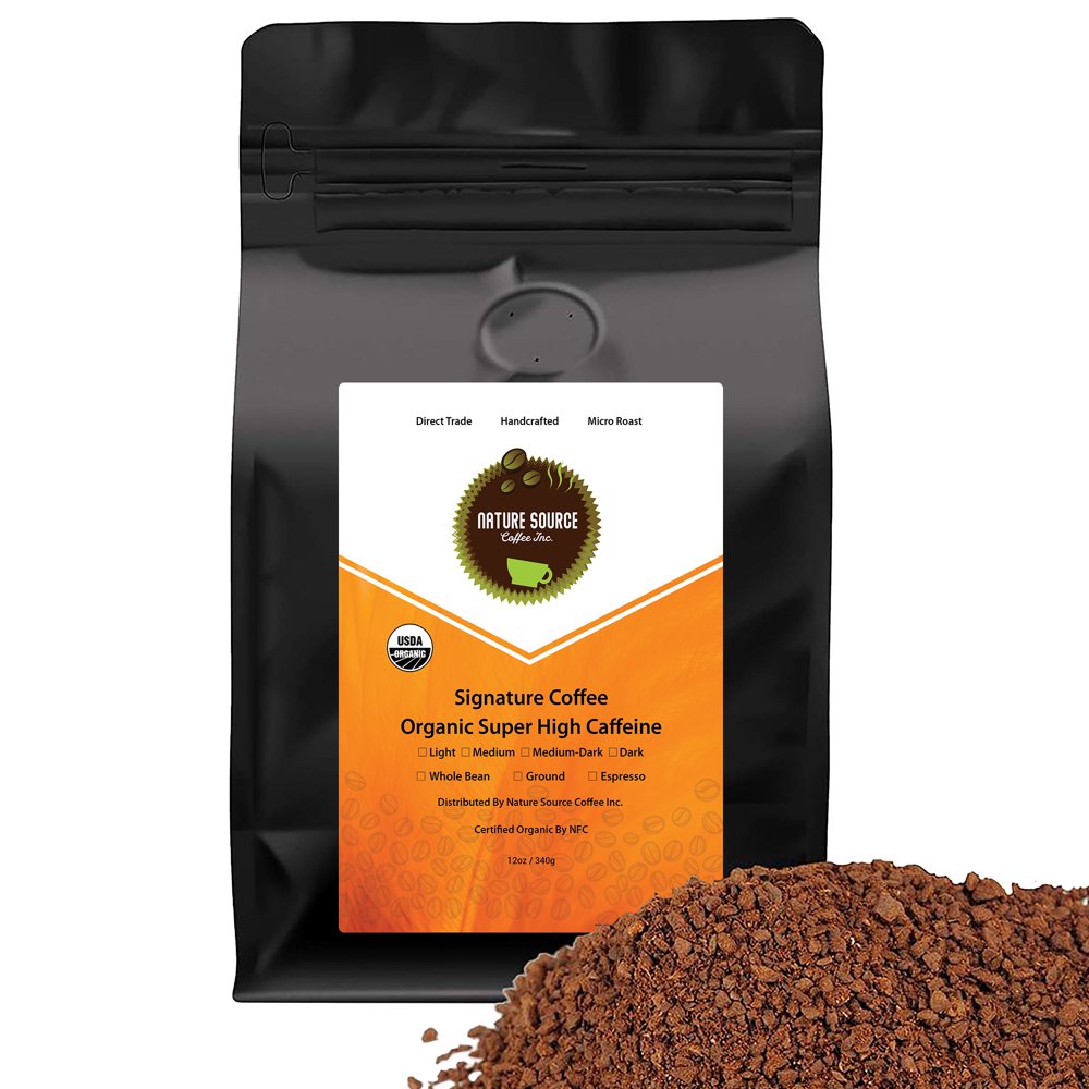 Super High Caffeine Organic Espresso/Fine Grind Coffee, Double Caffeine