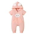 thumbnail image 2 of uublik Baby Girl Romper Short Sleeve Zipper Hooded Casual Cute Long Romper Pink 9-12 Months, 2 of 5