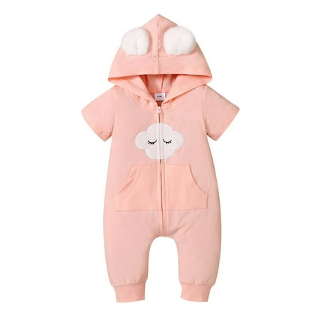 

QIPOPIQ Rompers for Baby Girls Clearance Toddler Kids Baby Short Sleeve Zipper Hooded Casual Long Romper Cute Romper