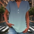 thumbnail image 5 of Otvok Breathable Women's Tunic Tops Blouses Short Sleeve Gradient Ombre V Neck Henley Daily Shirts, 5 of 6