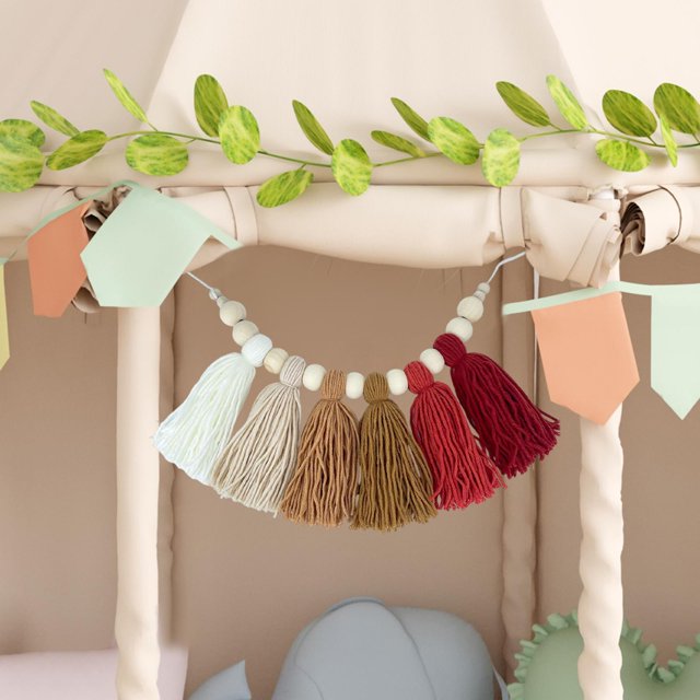 Bohemian Tassel Garland Tapiz colgante decorativo para colgar en la pared con de madera Props Macrame para sala de estar, boda, dormitorio, , estilo G BLESIY Guirnalda de borlas