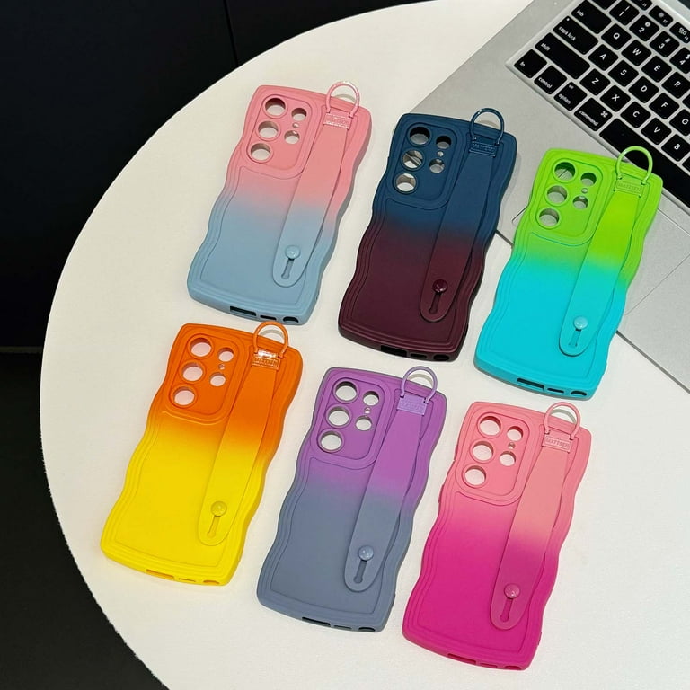 Case for Samsung Galaxy A26 5G, Luxury Gradient Color Silicone Cute Wavy  Frame Wristband Kickstand Skin Friendly Ultra Slim Phone Case Cover for Men  Women Boys Girls for A26 5G, Pink+Rose -