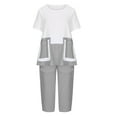 thumbnail image 4 of Womens Loungewear Two Piece Casual Linen Short Sleeve Tops with Two Pockets Cropped Wide Leg Pants Pajamas Sets Womens Clothes, 4 of 7