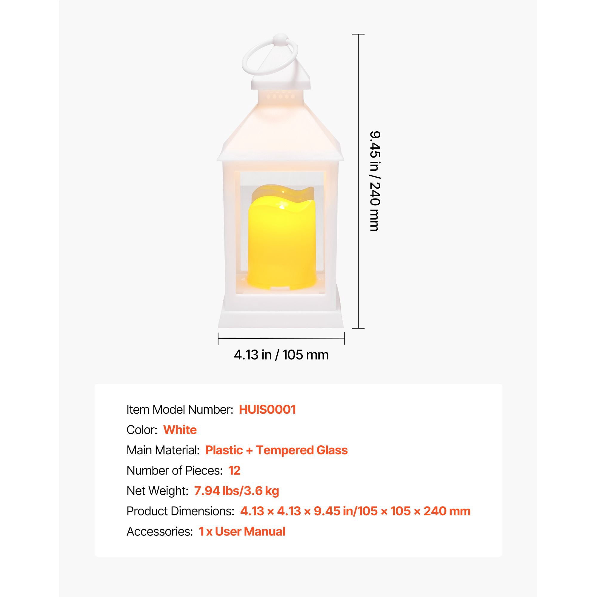 12 Pcs Decorative Candle Lantern, LED Electric Flameless Candle, Plastic LED Holder with Glass, Wall Hanging Indoor Porch Lanterns for Wedding Table Party Farmhouse Indoor Decor, White
