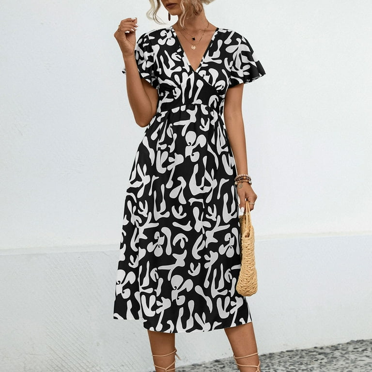 STETMN Women's Spring Summer Midi Dress Short Sleeve Boho Floral Maxi Wrap  Dress Swing Beach Dress - Walmart.com