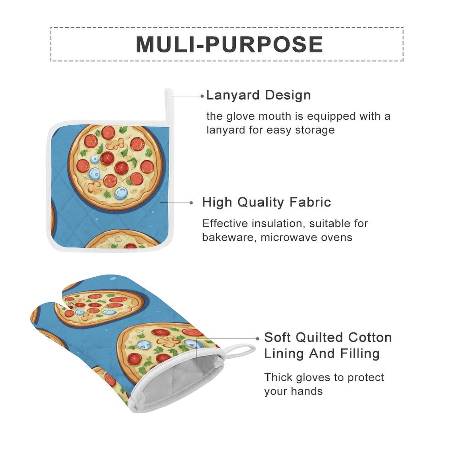 Fun Pizza Insulated Gloves And Pot Mats (four Piece Set)
