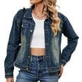 thumbnail image 2 of Chaqueta Vaquera Básica de Larga, Ajustada, Elástica y con Botones para Mujer Azul Oscuro M, 2 of 10