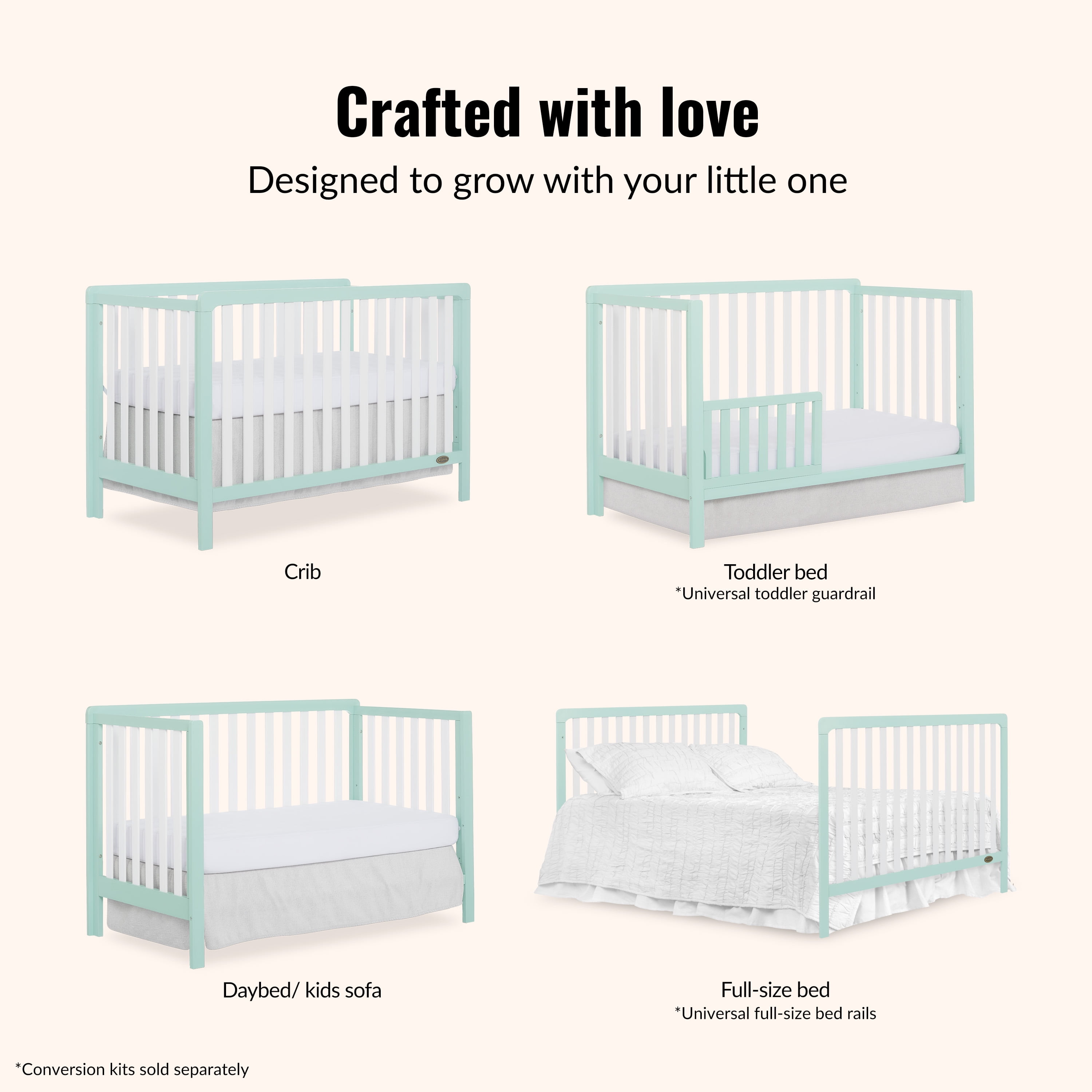 Dream On Me Ridgefield 5-in-1 Convertible Crib, Mint & White