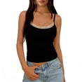 thumbnail image 2 of CUZIBR Women Tank Top Camisole Solid Color Basic Scoop Neck Padded Lace Sleeveless Spaghetti Strap Slim Fit Soft Trendy Relaxed Casual Yoga Summer Tunic Cami Crop Top,Black,One Size, 2 of 4