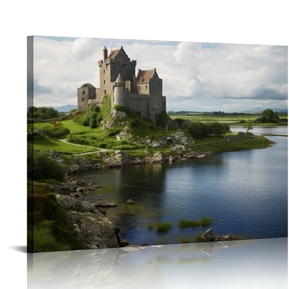 JRXY Canvas Print Wall Art View of Dunguaire Castle in Ireland Nature Wilderness Photography Realism Chic Scenic Colorful Rustic Ultra for Living Room, Bedroom, Office 20x16in