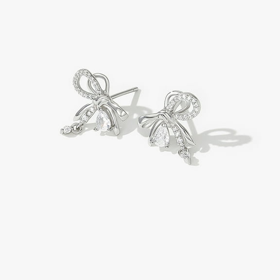 Bow Earrings Women 2024 Trendy Jewelry Zircon Luxury Silver Color Valentines Couple Gifts Korean Fashion French Shiny Sent Free