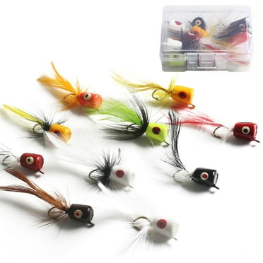 Bass Hooks Fly Fishing Popper Lures for Sunfish Bluegill Crappie Bass Panfish Topwater Popper Fly Fishing 10 PCS