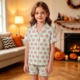 thumbnail image 2 of XAOFW Girls Halloween Pajamas Pumpkin Prints Short Sleeve Button Down Shirts Shorts Toddler Kids Fall Winter Soft Cute Sleepwear 12-24 Months, 2 of 5