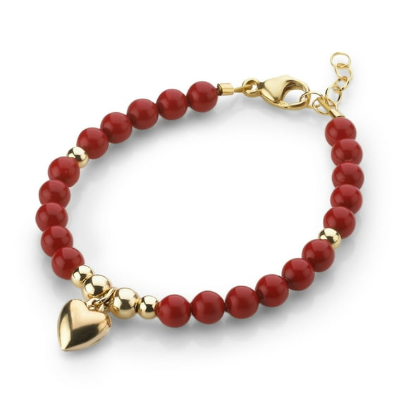 Elegant Child Bracelet With Red Austrian Pearls, 14kt Gold Filled Heart (B2109)