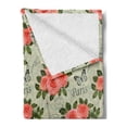 thumbnail image 2 of Shabby Flora Soft Flannel Fleece Blanket, Paris Lettering with Roses and Leaves Abstract Pale Blue Grey Backdrop, Cozy Plush for Indoor and Outdoor Use, 50" x 60", Salmon and Green, by Ambesonne, 2 of 5
