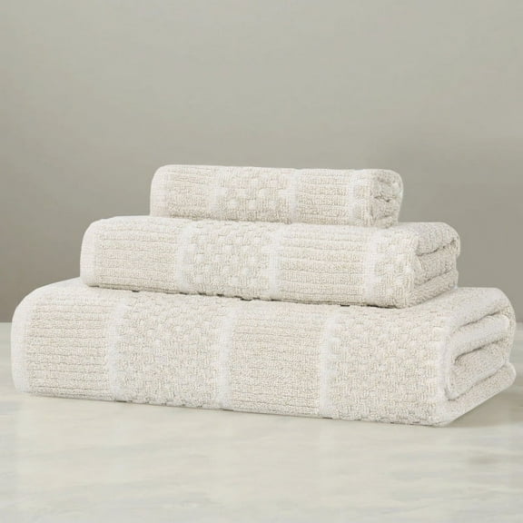 Superior Naples Viscose Cotton Blend Medium Weight 3 Piece Towel Set, Beige