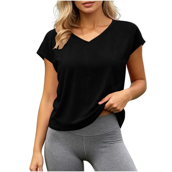 Cilsoka Womens Open Back Workout Crop Tops V Neck Short Sleeve Athletic Shirts Tie Back Oversized Gym Running Yoga Tee