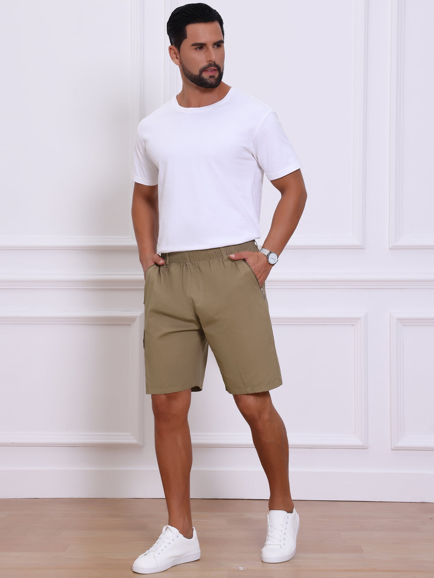 DARING DIVA Men's Cargo Shorts Cotton Zipper Pockets Hiking Short Pants 36 Khaki