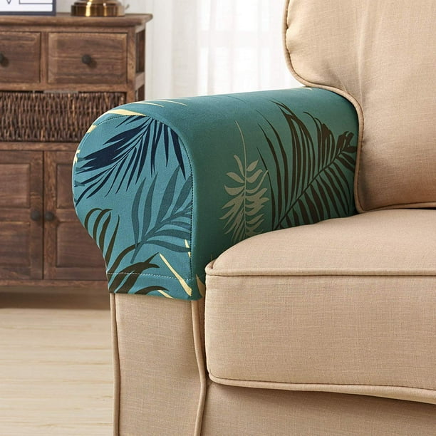 Subrtex Leaves Spandex Stretch Fabric Armrest Covers Sofa Armchair