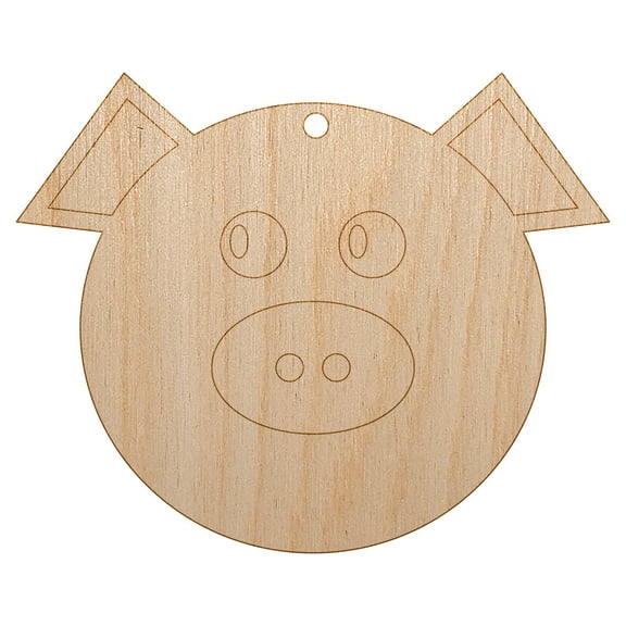 Cute Pig Face Wood Holiday Christmas Tree Ornament Unfinished DIY Pre-Drilled Craft