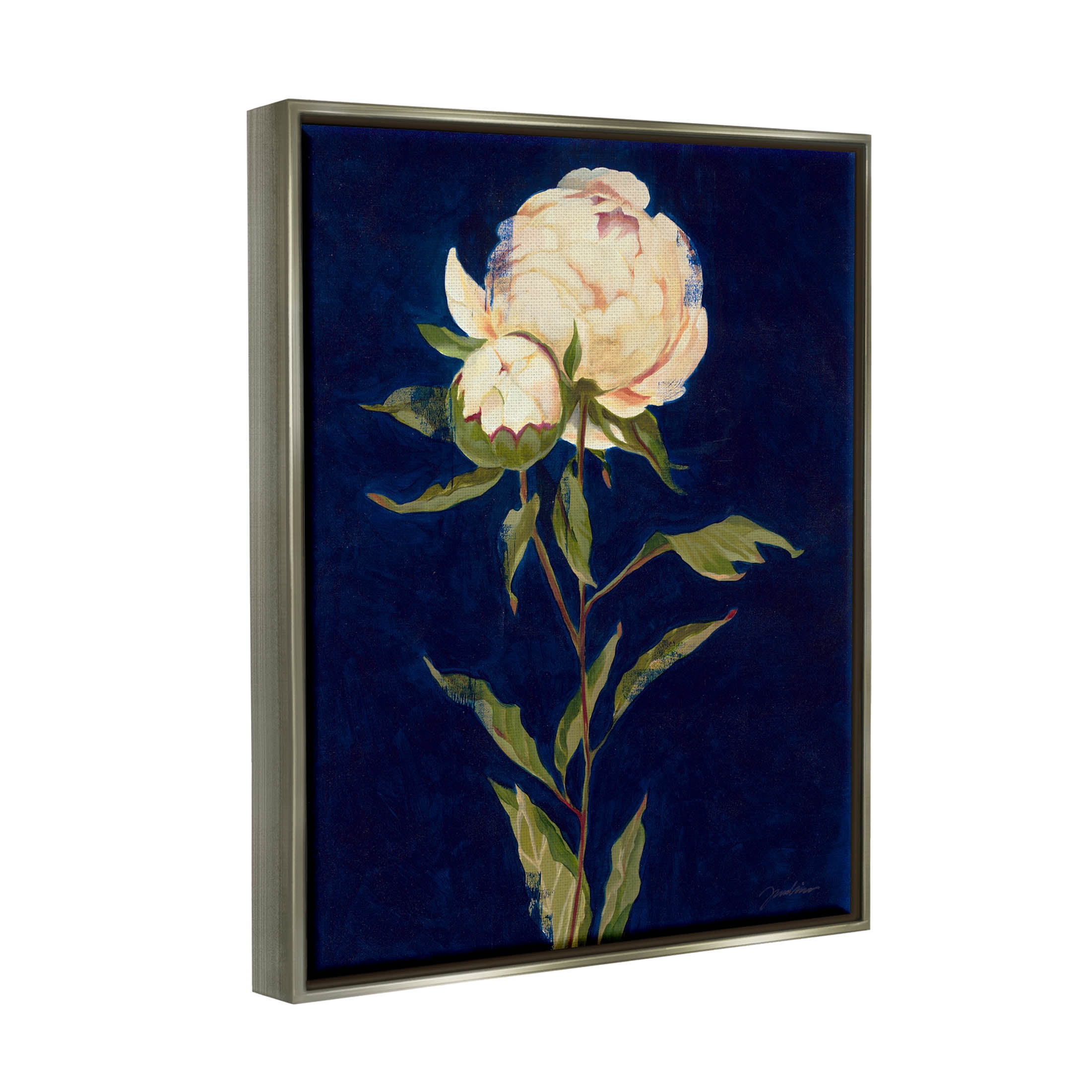 Stupell Industries Budding Rose Blossoms Painting Luster Gray Floating Framed Canvas Print Wall Art, Design by Liz Jardine