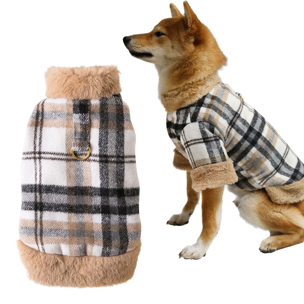 Aosijia Pet Dog Warm Plaids Coat Jacket with DRing Small Dogs Cat Pet