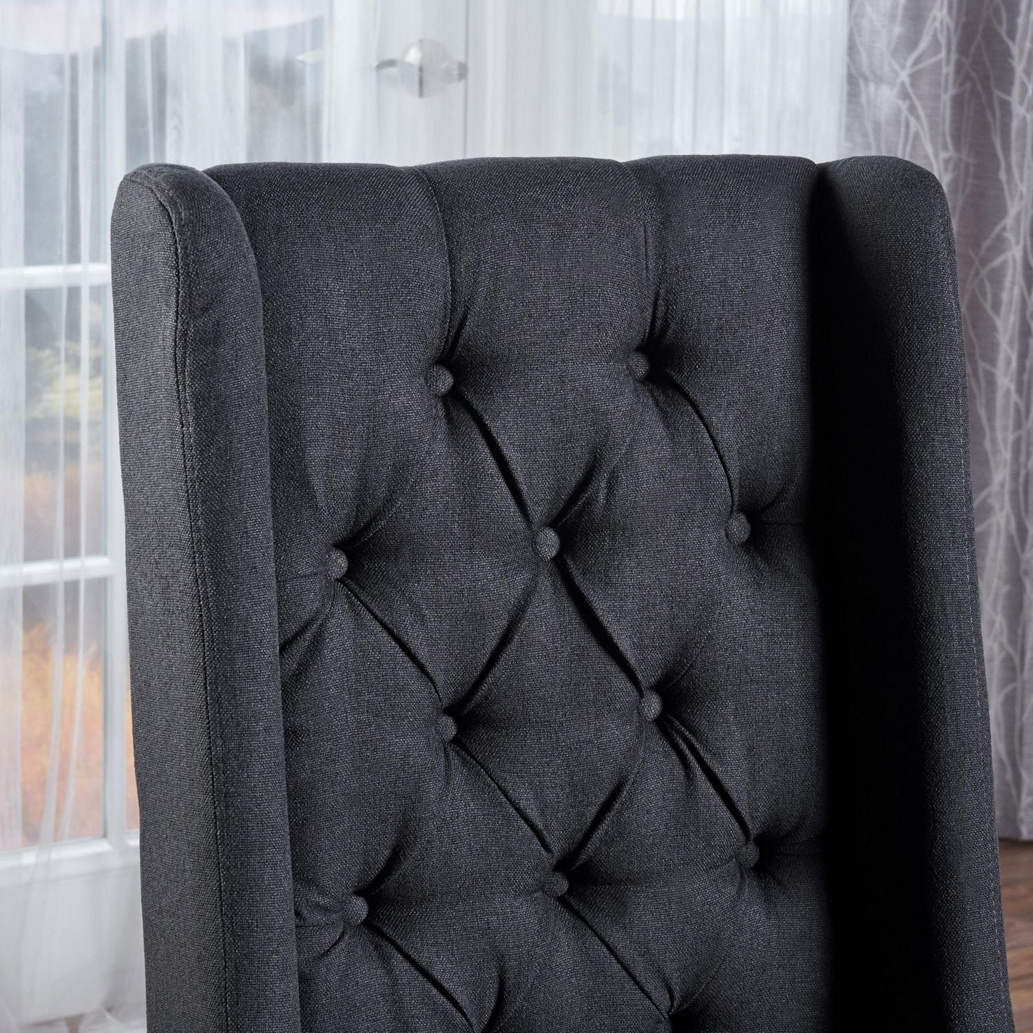 Kylie Tufted Dark Charcoal Fabric Dining Chairs (Set of 2)