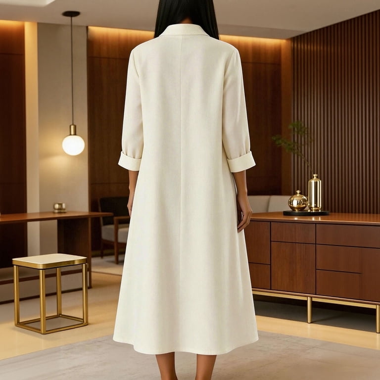 Wlynlyn Dress for Women V Neck Short Sleeves Solid Color Casual Loose Shirt Dress Flowy Summer Dresses with Pockets, Women's, Size: 2XL, White