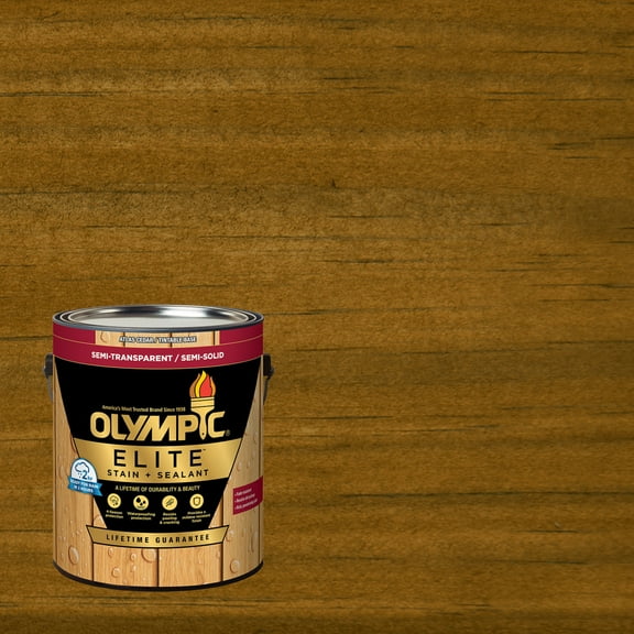 Olympic Elite 1 Gallon Atlas Cedar Semi-Transparent Stain and Sealer in One Low VOC