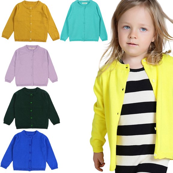 KYAIGUO Baby Toddler Girls Solid Color Sweater Kids Boys Cardigan Long Sleeve Knit Sweaters Button down Uniform 12M-7Y