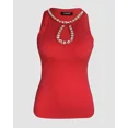 thumbnail image 6 of CHICME Tank Tops for Women Rhinestone Solid Color Keyhole Collar Sleeveless Sequin Knit Ribbed Slim Basic Top Red-S, 6 of 8