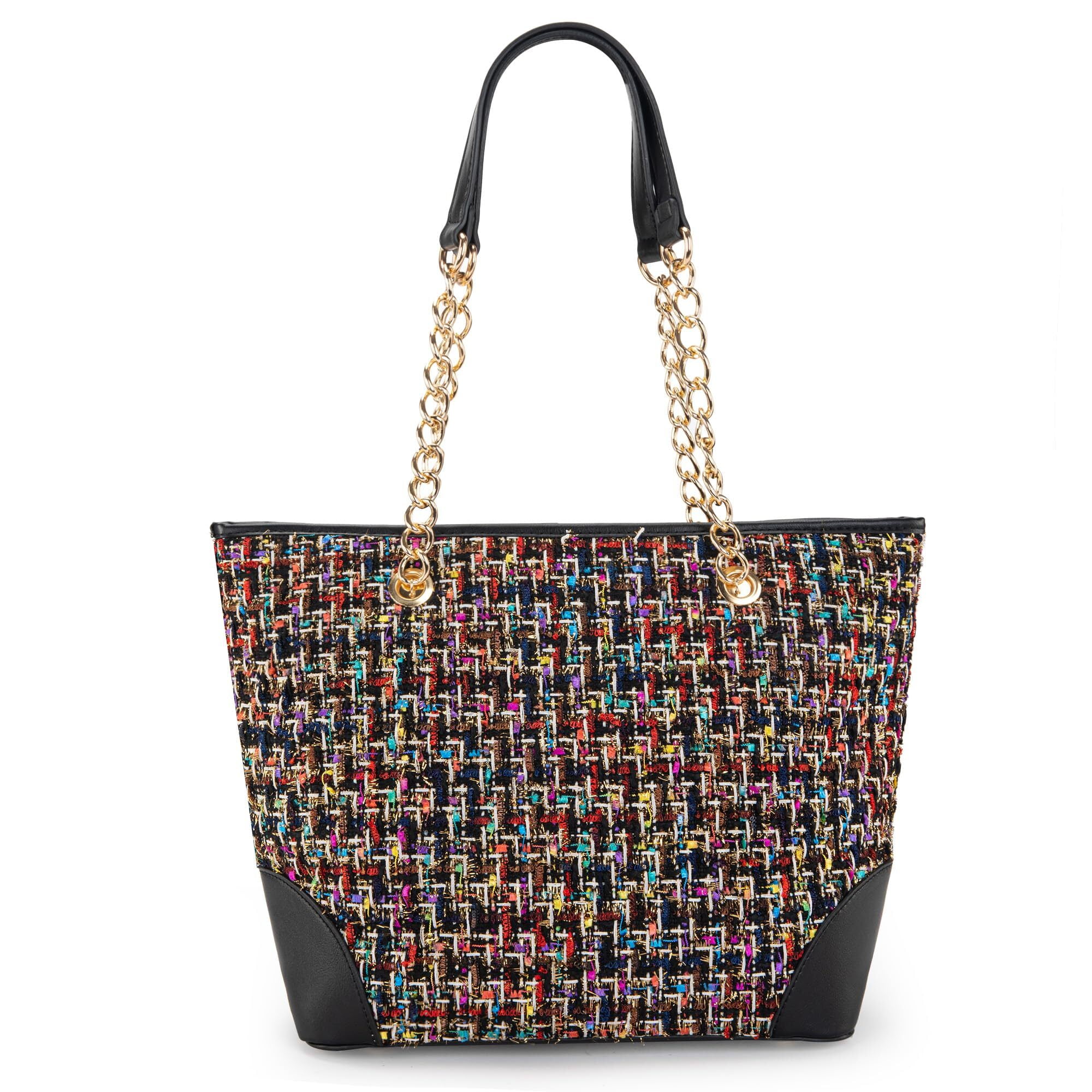 Montana West MEDIUM Tote Bag for Women Quilted Chain Handbags Shoulder Purse, Black