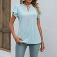 thumbnail image 7 of Olyvenn Womens Eyelet Tops Summer V Neck Puff Short Sleeve T Shirts Loose Fit Casual Cute Top Blouses for Women Light Blue L, 7 of 7