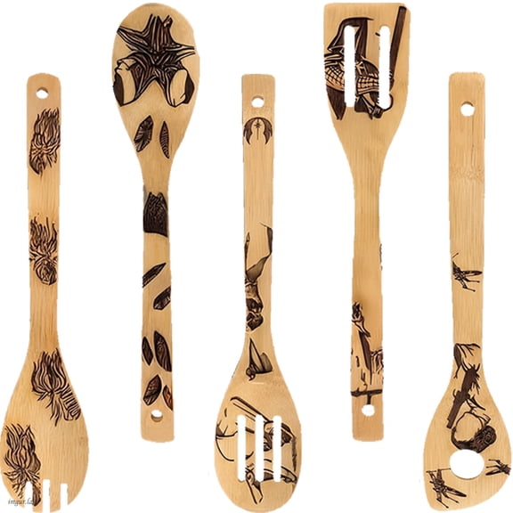 5-Piece Wooden Tableware Set - Wooden Cooking Utensil Set, ideal for party gifts.