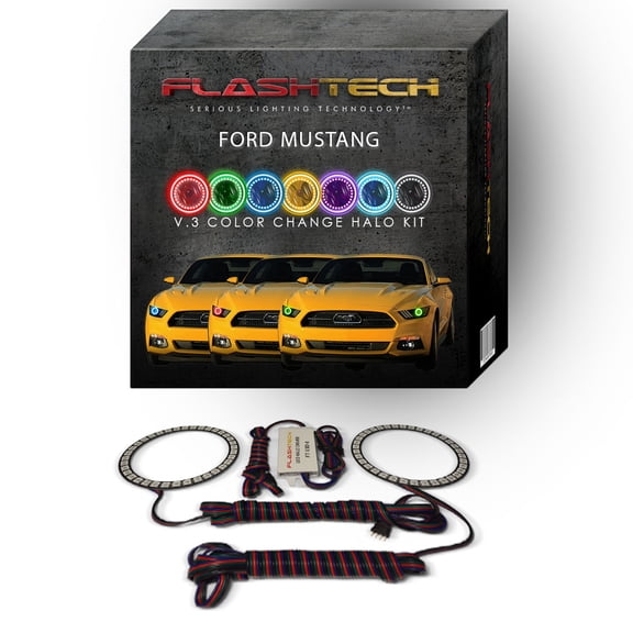 Flashtech RGB Multi Color Changing LED Halo Ring kit for 2015-2017 Ford Mustang Headlights