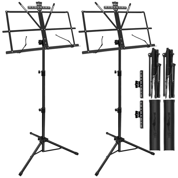 2 Pack Music Stand, 2 in 1 Dual-Use Folding Sheet Music Stand, Lightweight Portable Adjustable Desktop Book Stand with Music Sheet Clip Hol