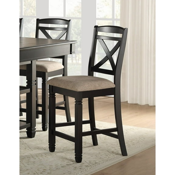 Transitional Style Black Finish Counter Height Chairs Set of 6 Wooden Dining Furniture Beige Fabric Seat