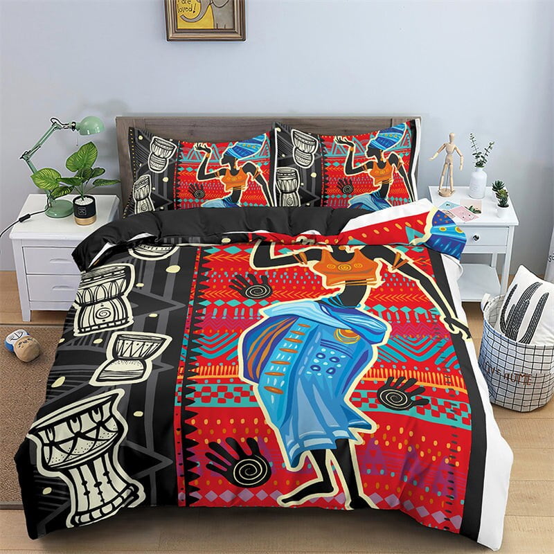 Ethnic Bedding Set Luxury African Woman Duvet Cover Microfiber Black