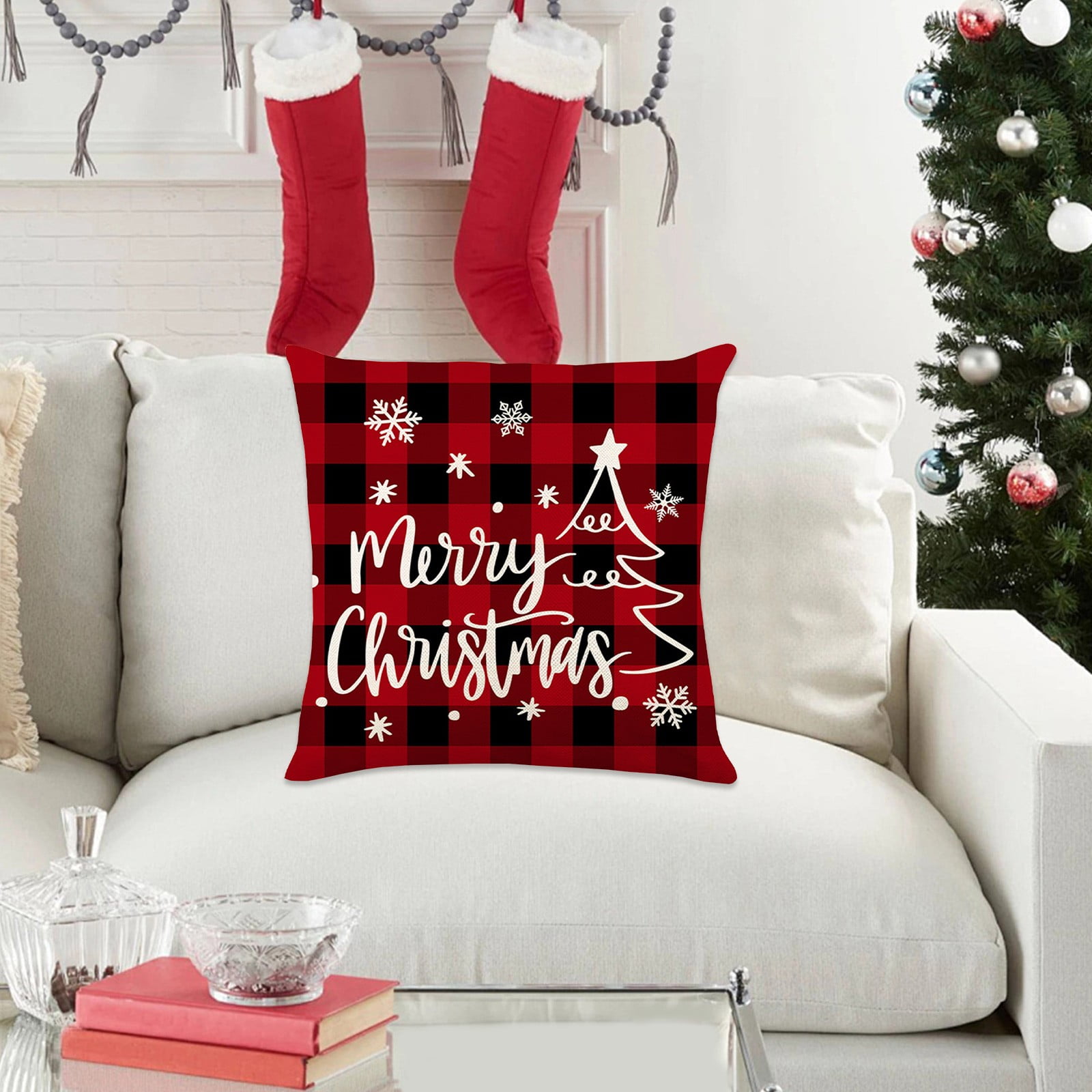 Lot De 2 Housses Coussin Noël 45×45 Cm, Sapin Rouge, Décoration