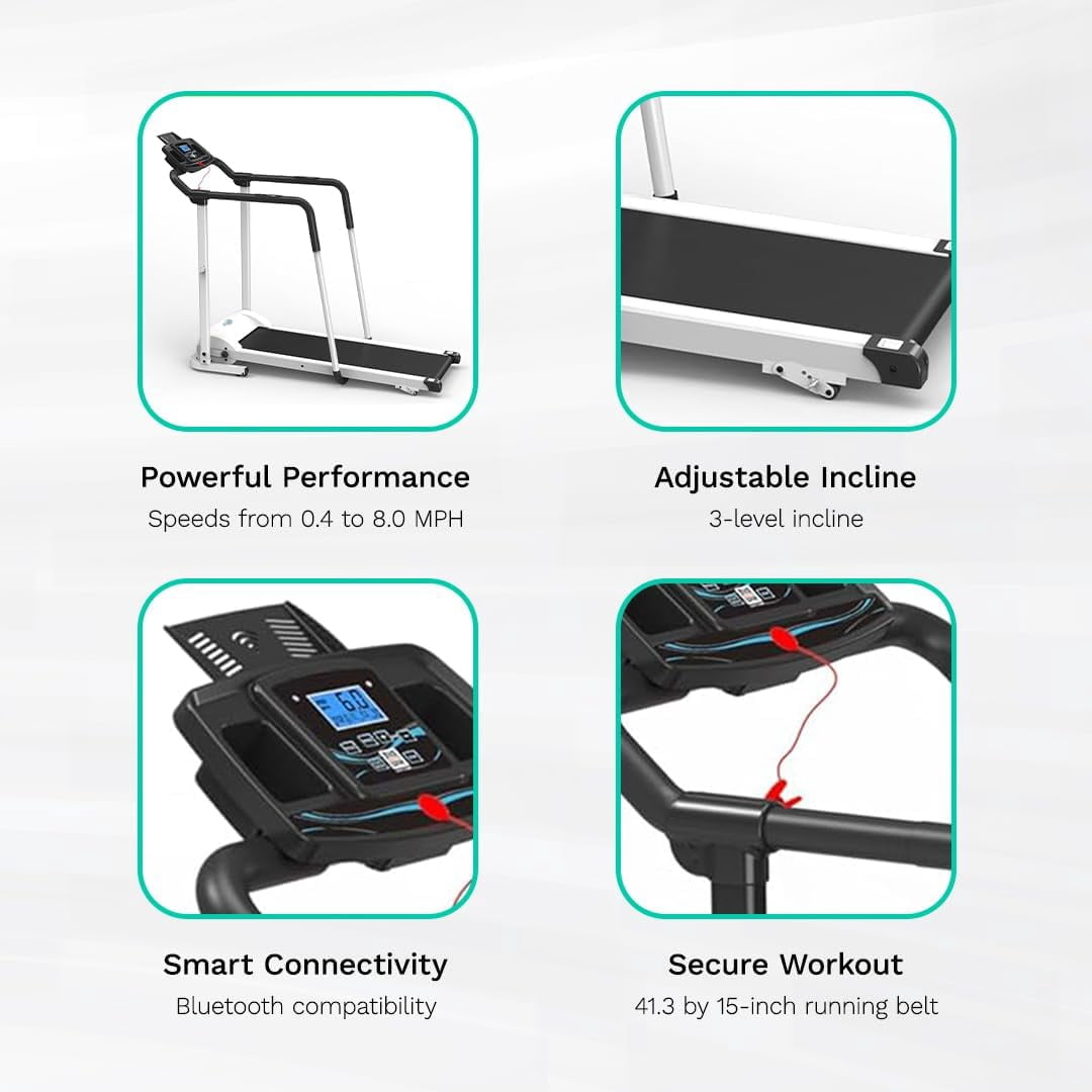 Ksports Advanced Rehab Treadmill 2.25 Horsepower Motor and Bluetooth, White