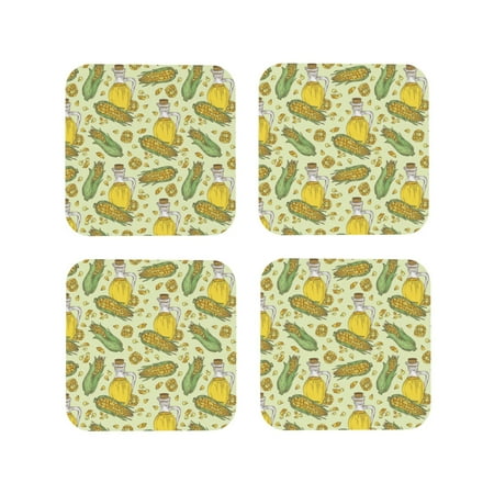 

Fuzoiu Corn And Corn Oil Print Leather Coasters Set Drink Coasters Set of 4 for Tabletop Protection Durable PVC Coasters Home Décor and Housewarming Gift-Square