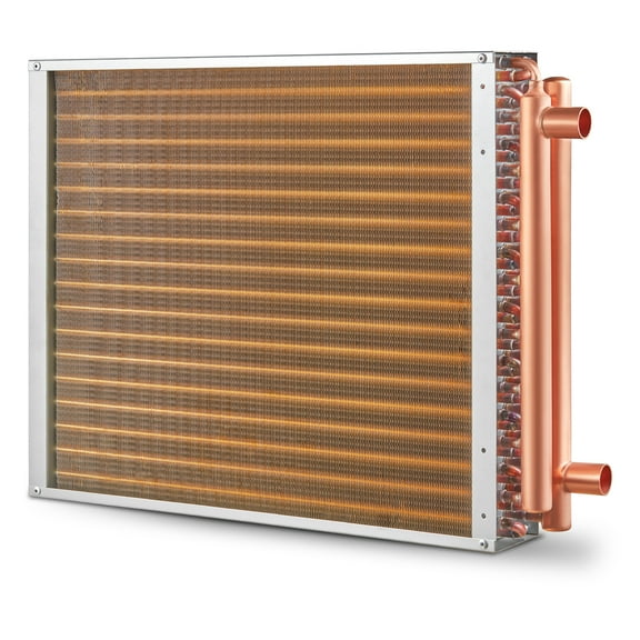 KFFKFF Air to Water Heat Exchanger, 18"x 20", featuring 3-Row 3/8" Copper Connectors and 242 Aluminum Fins, ideal for Home Heating, Cooling Systems, and Outdoor Wood Furnace Integration
