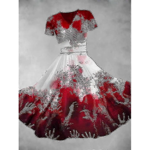 Halloween Clothes Bloody Print Casual Party Round Neck Sexyhot-selling Items