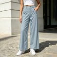 thumbnail image 6 of BRELIL Women's High Waisted Wide Leg Trousers with Pockets Casual Streetwear Long Pants Baggy Loose Fashion Outfits Solid Workout Palazzo, Light Blue 2XL, 6 of 6